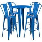 30'' Round Blue Metal Indoor-Outdoor Bar Table Set with 4 Cafe Barstools [CH-51090BH-4-30CAFE-BL-GG]-Metal Cafe Bar Table
