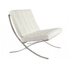 Nicer Furniture Genuine Leather Pavilion Chair - White-Meets architectural specifications of the original design. The frame is constructed from heavy gauge 1.1/8 wide 12mm flat polished to a mirror like shine stainless steel and reassuringly heavy.