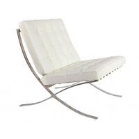 Nicer Furniture Genuine Leather Pavilion Chair - White-Meets architectural specifications of the original design. The frame is constructed from heavy gauge 1.1/8 wide 12mm flat polished to a mirror like shine stainless steel and reassuringly heavy.