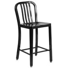 Flash Furniture 24" High Black Metal Indoor-Outdoor Counter Height Stool with Vertical Slat Back-500 lb. Weight Capacity