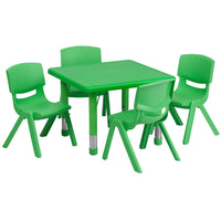 Flash Furniture 24" Square Green Plastic Height Adjustable Activity Table Set with 4 Chairs-Multipurpose Kids Table Set
