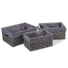 Truu Design Woven Paper Storage Baskets with Pom-Pom Liner, 11 x 15 inches, Grey-Large: 15"L x 6.5"H x 11"W / Medium: 13"L x 6"H x 9"W / Small: 11.5"L x 5.5"H x 7.25"W