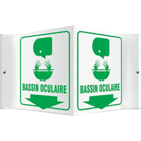 Accuform Signs "Bassin Oculaire" Projection Sign, 6" x 8-1/2", Plastic, French With Pictogram-Display Type Bolt-On