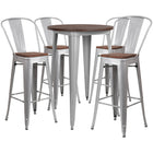 Flash Furniture 30" Round Silver Wood Top Metal Bar Table Set and 4 Stools-Silver/Galvanized Steel, Metal, Plastic, Rubber, Wood