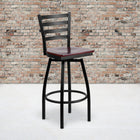 Flash Furniture HERCULES Series Black Ladder Back Swivel Metal Barstool - Mahogany Wood Seat - 2 Pack-Swivel Seat