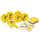 Learning Resources About Time! Small Group Activity Set - Multicolor-Set the time on plastic mini clocks, or draw your own hands on write-and-wipe teaching clocks