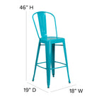 Flash Furniture Commercial Grade 30" High Crystal Teal-Blue Metal Indoor-Outdoor Barstool with Back-Lightweight Design