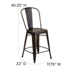 Flash Furniture 24" High Distressed Copper Metal Indoor-Outdoor Counter Height Stool with Back-Footrest
