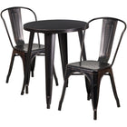 24'' Round Black-Antique Gold Metal Indoor-Outdoor Table Set with 2 Cafe Chairs [CH-51080TH-2-18CAFE-BQ-GG]-Metal Cafe Table