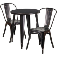 24'' Round Black-Antique Gold Metal Indoor-Outdoor Table Set with 2 Cafe Chairs [CH-51080TH-2-18CAFE-BQ-GG]-Metal Cafe Table