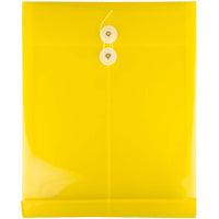 JAM Paper Plastic Envelopes with Button and String Tie - Open End - 9.75" x 11.75" - Yellow - 12 Pack -Colour: Yellow