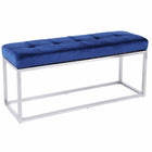 Plata Decor Cisne Chrome Bench with Velvet Top - Blue-Armless