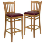 Flash Furniture HERCULES Vertical Slat Back Walnut Wood Restaurant Barstool - Burgundy Vinyl Seat - 2 Pack-Vertical Slat Back Design
