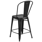 Flash Furniture 24" High Distressed Black Metal Indoor-Outdoor Counter Height Stool with Back-Drain Holes in Seat