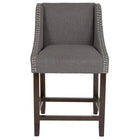 Flash Furniture Carmel Series 24" High Transitional Walnut Counter Height Stool with Accent Nail Trim - Dark Grey Fabric-Transitional Style Stool