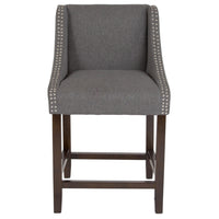 Flash Furniture Carmel Series 24" High Transitional Walnut Counter Height Stool with Accent Nail Trim - Dark Grey Fabric-Transitional Style Stool
