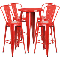 24'' Round Red Metal Indoor-Outdoor Bar Table Set with 4 Cafe Barstools [CH-51080BH-4-30CAFE-RED-GG]-Metal Cafe Bar Table