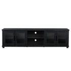 CorLiving TV Bench with Glass Cabinets for TVs up to 90", Black Ravenwood-Sleek Ravenwood Black wood grain finish complements any room's decor