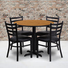Flash Furniture 36" Round Natural Laminate Table Set with X-Base & 4 Ladder Back Metal Chairs - Black Vinyl Seat-Set Includes 4 Chairs, Round Table Top and X-Base