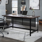 Sauder 66"W Briarbrook Desk - Barrel Oak-   Durable, powder coated metal frame and perforated modesty panel