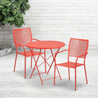 30'' Round Coral Indoor-Outdoor Steel Folding Patio Table Set with 2 Square Back Chairs [CO-30RDF-02CHR2-RED-GG]-Set Includes Folding Table and 2 Chairs