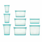Zip Top Reusable Platinum Silicone Containers - Set of 8 - Teal-Freezer Safe
