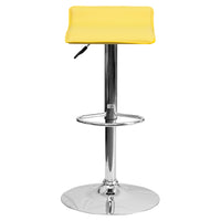 Flash Furniture Contemporary Yellow Vinyl Adjustable Height Barstool with Solid Wave Seat & Chrome Base-Contemporary Style Stool