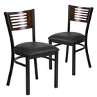 Flash Furniture HERCULES Series Black Slat Back Metal Restaurant Chair - Walnut Wood Back, Black Vinyl Seat - 2 Pack-Walnut Wood Slat Back Design