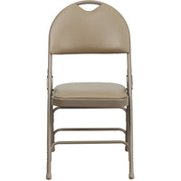 Flash Furniture HERCULES Series Ultra-Premium Triple Braced Beige Vinyl Metal Folding Chair with Easy-Carry Handle-Padded Metal Folding Chair