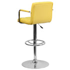Flash Furniture Contemporary Quilted Vinyl Adjustable Height Barstools with Arms & Chrome Base - Yellow - 2 Pack-Quilted Design Covering