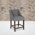 Flash Furniture Carmel Series 24" High Transitional Tufted Walnut Counter Height Stool with Accent Nail Trim - Dark Grey Fabric-Footrest