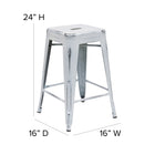 Flash Furniture 24" High Backless Distressed Metal Indoor-Outdoor Counter Height Stool - White-Drain Hole in Seat