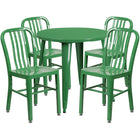 30'' Round Green Metal Indoor-Outdoor Table Set with 4 Vertical Slat Back Chairs [CH-51090TH-4-18VRT-GN-GG]-Metal Cafe Table