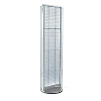 Azar Displays 16"W x 60"H 2-Sided Pegboard Floor Display with C-channels and 16" Revolving Base, Translucent Clear (700256-CLR)-Includes Acrylic Sign Holder strip & 5" W C-channels running the length of each side and stands on 16" metal revolving base