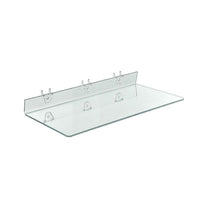 Azar Displays 20" x 8" Acrylic Shelf For Pegboard/Slatwall, Clear, 4 Pack (556011)-Clear acrylic shelf is ideal for displaying cosmetics