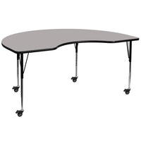 Flash Furniture Mobile 48"W x 96"L Kidney Grey HP Laminate Activity Table - Standard Height Adjustable Legs-Collaborative Kidney Activity Table