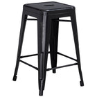 Flash Furniture 24" High Backless Distressed Black Metal Indoor-Outdoor Counter Height Stool-Stackable Industrial Style Modern Stool