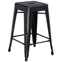 Flash Furniture 24" High Backless Distressed Black Metal Indoor-Outdoor Counter Height Stool-Stackable Industrial Style Modern Stool