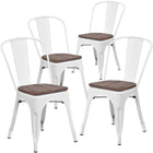 Flash Furniture Metal Stackable Chair with Wood Seat - White-500 lb. Weight Capacity