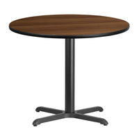 Flash Furniture 36" Round Walnut Laminate Table Top with 30" x 30" Table Height Base-Hospitality Table