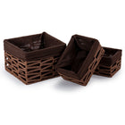 Truu Design Square Geo Weave Basket with Liner, Set of 3, 9.25 x 9.25 inches, Brown-Large Measures 9.25"L x 6.5"H x 9.25"W and small measures 8.25"L x 4"H x 5.75"W in dimensions