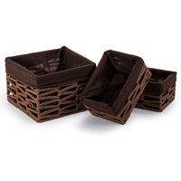 Truu Design Square Geo Weave Basket with Liner, Set of 3, 9.25 x 9.25 inches, Brown-Large Measures 9.25"L x 6.5"H x 9.25"W and small measures 8.25"L x 4"H x 5.75"W in dimensions
