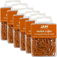 JAM Paper Coloured Standard Paper Clips, Small, Orange Paperclips, 6 Packs of 100, 600 Total (42186870g)-Orange