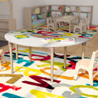 Flash Furniture Bright Beginnings 59" Commercial Grade Wooden Half Circle Adjustable Height Classroom Activity Table-Beech/White-Assembles in 35 Minutes or Less