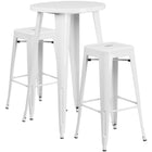 24'' Round White Metal Indoor-Outdoor Bar Table Set with 2 Square Seat Backless Barstools (CH-51080BH-2-30SQST-WH-GG)-Indoor Outdoor Sets