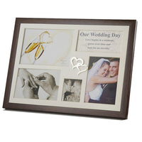 Elegance Wedding Day Collage Photo Frame with Double Heart Icon (64851)-Tabletop photo frame
