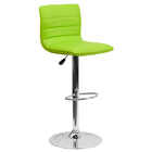 Flash Furniture Contemporary Green Vinyl Adjustable Height Barstool with Horizontal Stitch Back & Chrome Base-Mid-Back Design