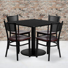 Flash Furniture 36'' Square Black Laminate Table Set with Round Base and 4 Grid Back Metal Chairs, Mahogany Wood Seat-Set Includes 4 Chairs, Square Table Top and Round Base