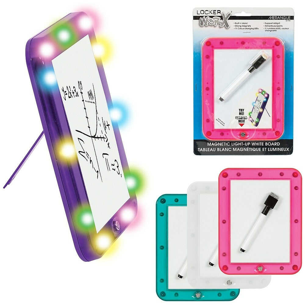 Merangue Light-up Magnetic Locker Whiteboard with Marker 12 Pack