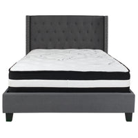 Flash Furniture Riverdale Full Size Tufted Upholstered Platform Bed with Pocket Spring Mattress - Dark Grey Fabric-Full Platform Bed and Mattress Set
